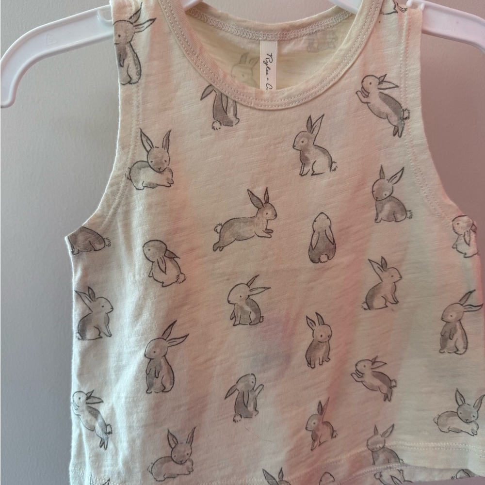 Rylee + Cru Cream and Gray Bunny Print Tank Top 6-12m